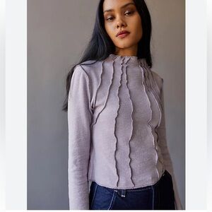BDG Sunray Seamed Mock Neck Long Sleeve Top In Lilac Purple
